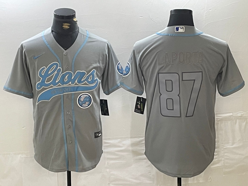 Personalized Men’s Detroit Lions #87 Sam LaPorta Grey Cool Base Stitched Baseball Jerseys