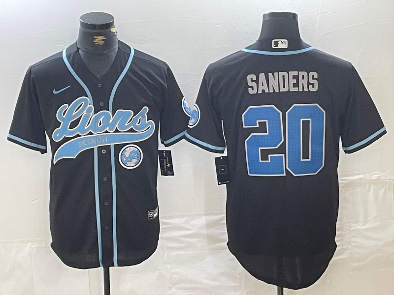Personalized Men’s Detroit Lions #20 Barry Sanders Black Cool Base Stitched Baseball Jersey