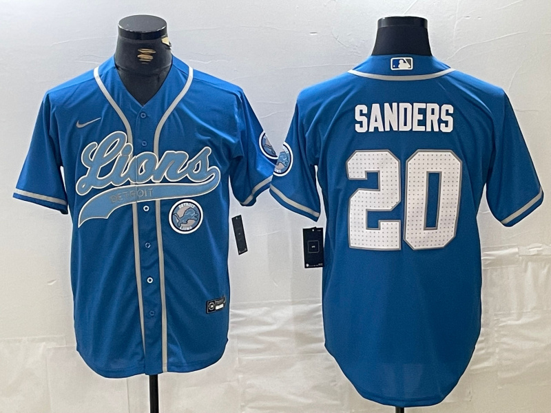 Personalized Men’s Detroit Lions #20 Barry Sanders Blue Cool Base Stitched Baseball Jerseys