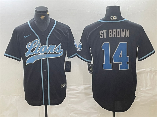 Personalized Men’s Detroit Lions #14 Amon-Ra St. Brown Black Cool Base Stitched Baseball Jersey