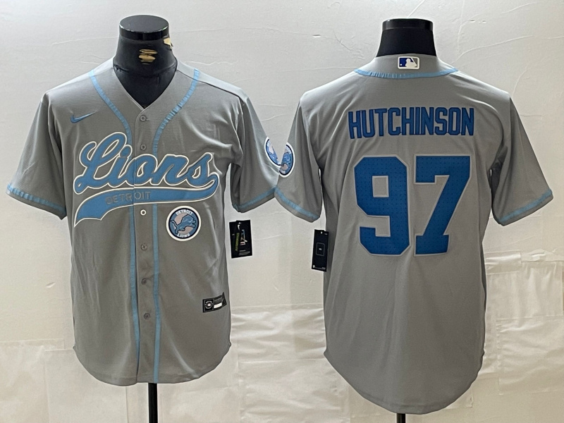 Personalized Men’s Detroit Lions #97 Aidan Hutchinson Grey Cool Base Stitched Baseball Jerseys