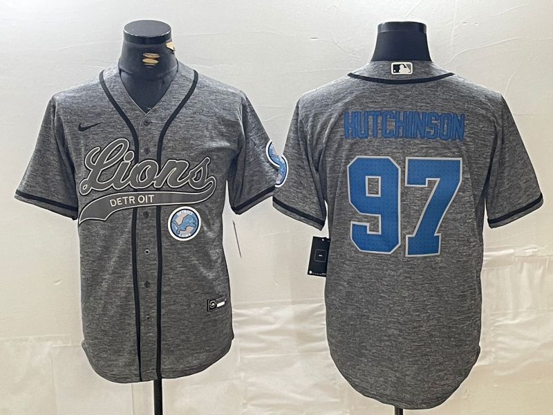 Personalized Men’s Detroit Lions #97 Aidan Hutchinson Grey Cool Base Stitched Baseball Jerseys
