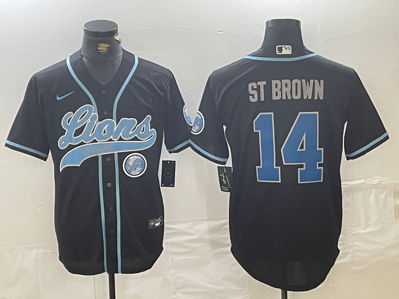 Personalized Men’s Detroit Lions #14 Amon-Ra St. Brown Black Cool Base Stitched Baseball Jerseys