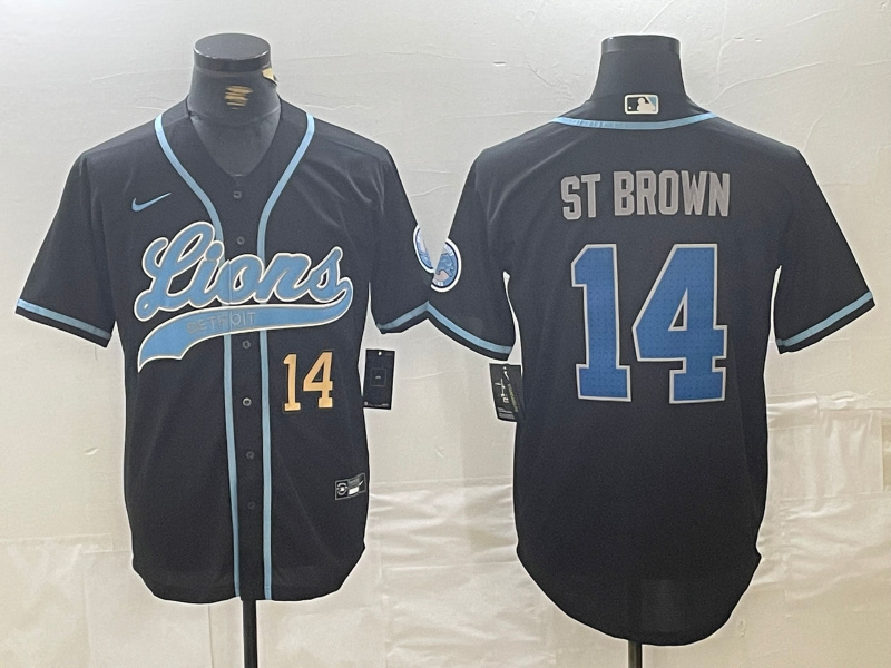 Personalized Men’s Detroit Lions #14 Amon-Ra St. Brown Black Cool Base Stitched Baseball Jerseys