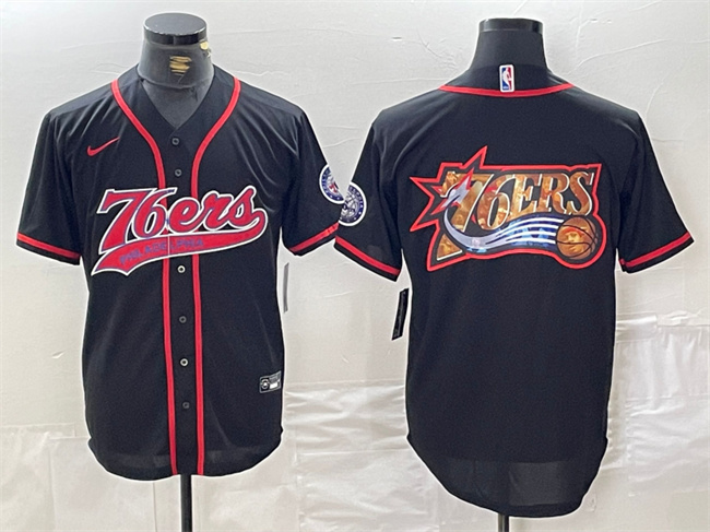 Personalized Men’s Philadelphia 76ers Team Big Logo Black Cool Base Stitched Baseball Jersey