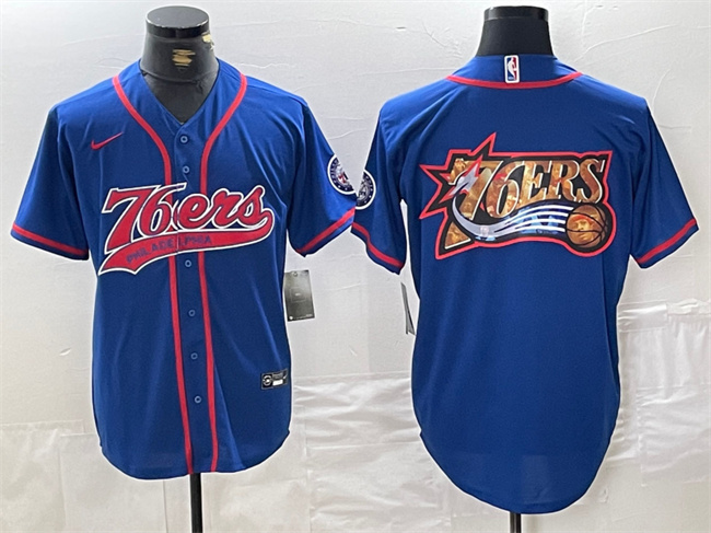Personalized Men’s Philadelphia 76ers Team Big Logo Royal Cool Base Stitched Baseball Jersey