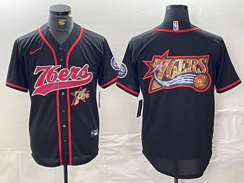 Personalized Men’s Philadelphia 76ers Team Big Logo Black Cool Base Stitched Baseball Jerseys