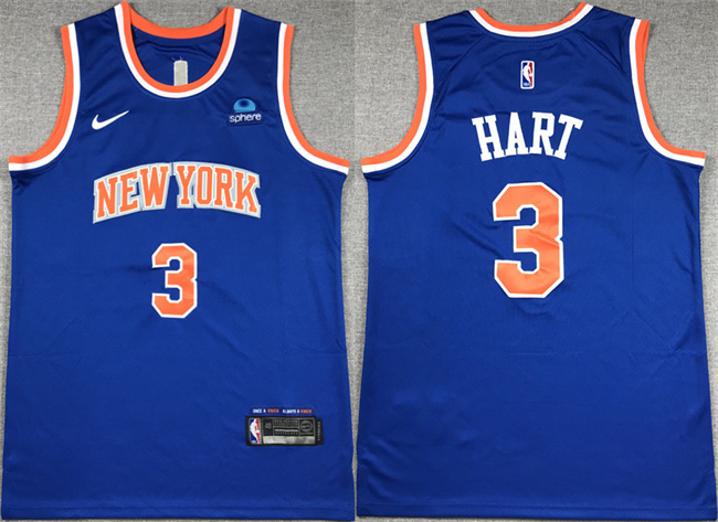 Personalized Men’s New Yok Knicks #3 Josh Hart Blue Stitched Basketball Jersey