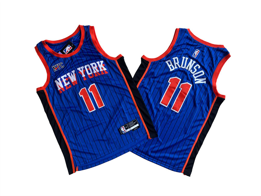 Personalized Men’s New Yok Knicks #11 Jalen Brunson Blue City Edition Stitched Basketball Jersey