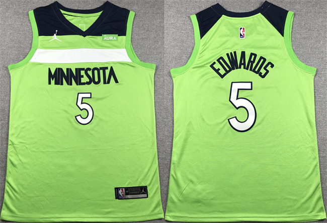 Personalized Men’s Minnesota Timberwolves #5 Anthony Edwards Green Stitched Jersey