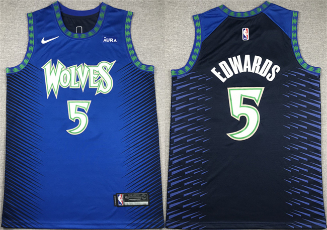 Personalized Men’s Minnesota Timberwolves #5 Anthony Edwards Blue City Edition Stitched Jersey