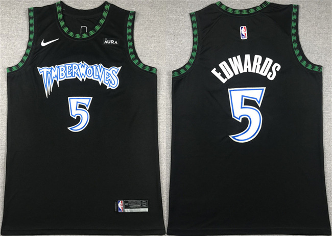 Personalized Men’s Minnesota Timberwolves #5 Anthony Edwards Black City Edition Stitched Jersey