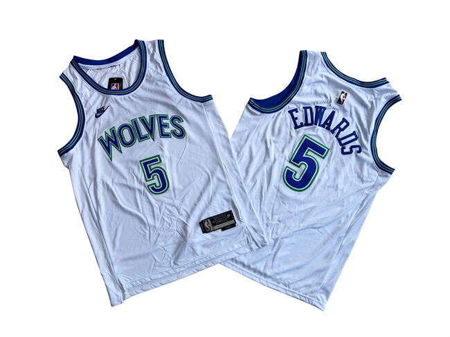 Personalized Men’s Minnesota Timberwolves #5 Anthony Edwards White City Edition Stitched Jersey