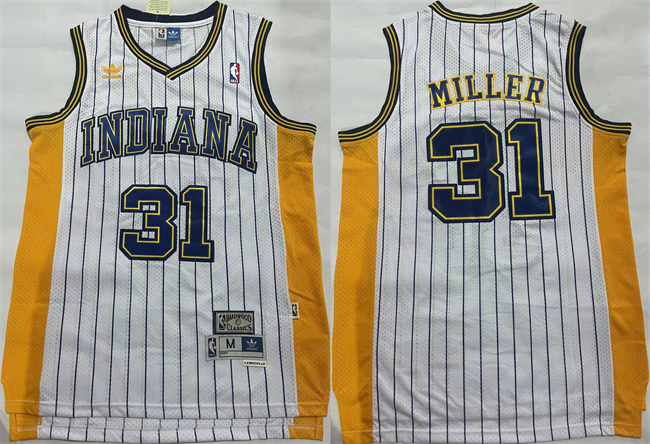 Personalized Men’s Indiana Pacers #31 Reggie Miller White Throwback Stitched Jersey