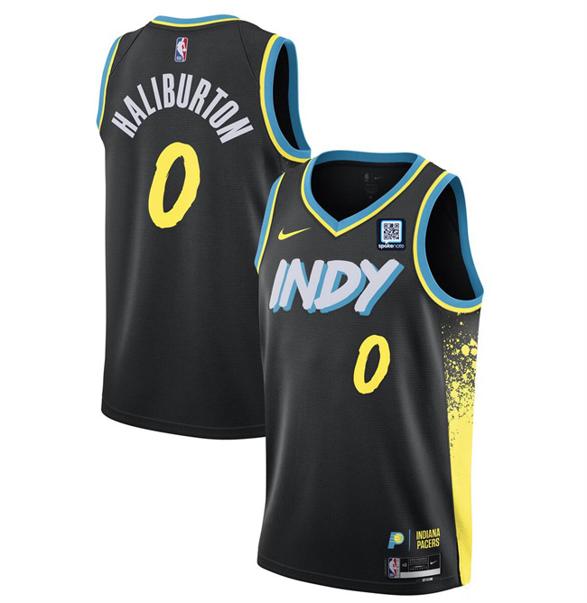 Personalized Men’s Indiana Pacers #0 Tyrese Haliburton Black 2023-24 City Edition Stitched Basketball Jersey