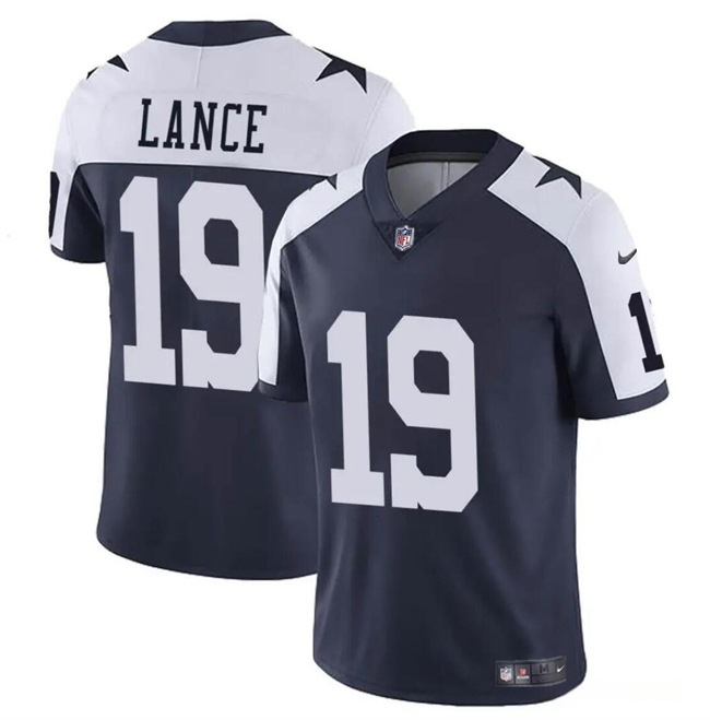 Personalized Men’s Dallas Cowboys #19 Trey Lance Navy White Thanksgiving Untouchable Limited Stitched Football Jersey