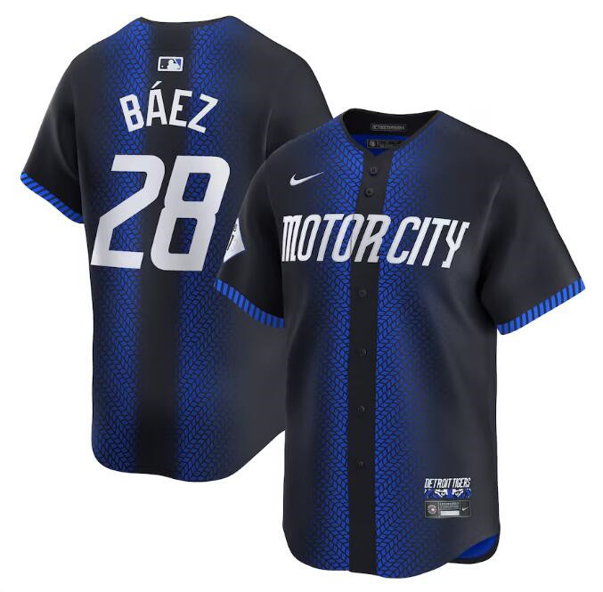 Personalized Youth Detroit Tigers #28 Javier Báez 2024 Navy City Connect Cool Base Limited Stitched Baseball Jersey