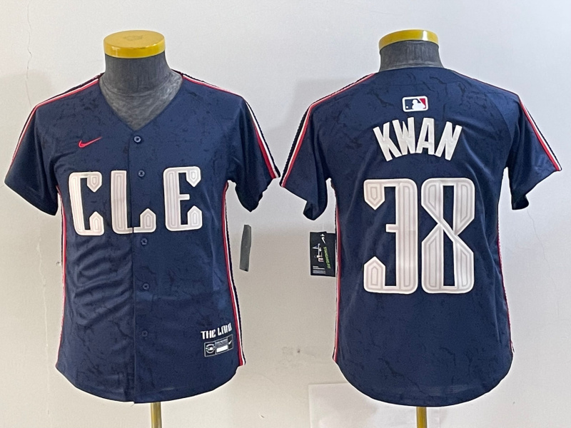 Personalized Youth Cleveland Guardians #38 Steven Kwan Navy 2024 City Connect Limited Stitched Baseball Jerseys