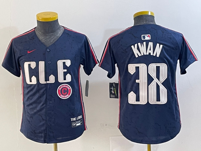 Personalized Youth Cleveland Guardians #38 Steven Kwan Navy 2024 City Connect Limited Stitched Baseball Jerseys