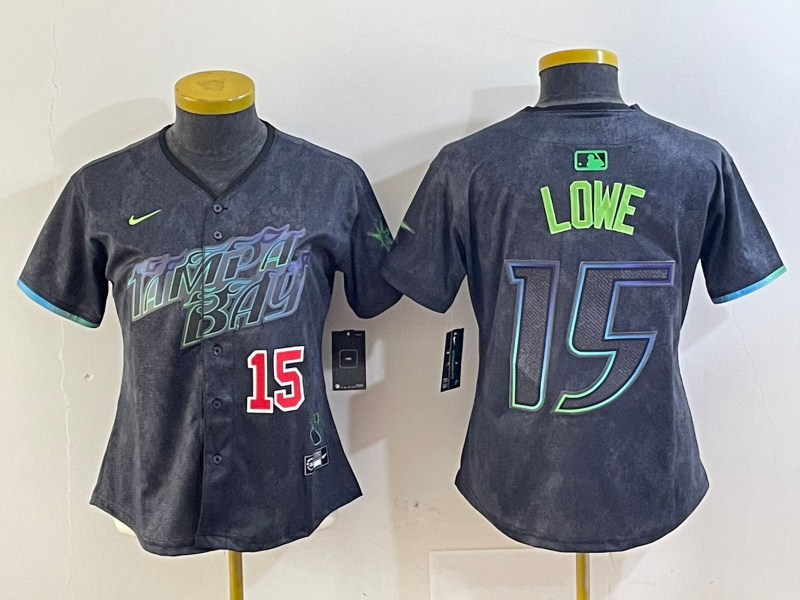 Personalized Women’s Tampa Bay Rays #15 Josh Lowe Charcoal 2024 City Connect Limited Stitched Baseball Jersey(Run Small)