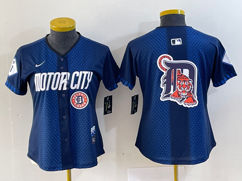 Personalized Women’s Detroit Tigers Team Big Logo 2024 Navy City Connect Cool Base Limited Stitched Baseball Jersey(Run Small)