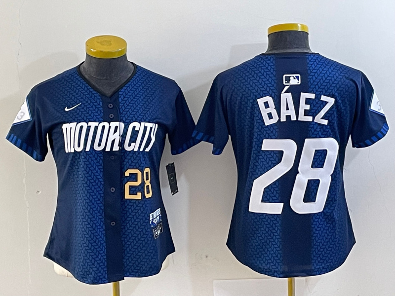 Personalized Women’s Detroit Tigers #28 Javier Báez 2024 Navy City Connect Cool Base Limited Stitched Baseball Jersey(Run Small)