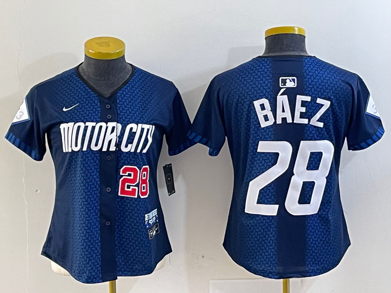 Personalized Women’s Detroit Tigers #28 Javier Báez 2024 Navy City Connect Cool Base Limited Stitched Baseball Jersey(Run Small)