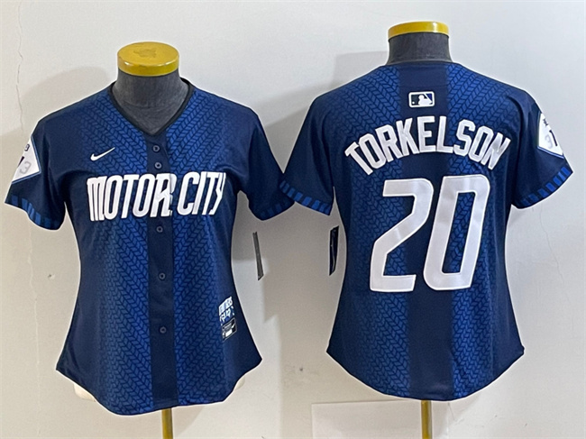 Personalized Women’s Detroit Tigers #20 Spencer Torkelson 2024 Navy City Connect Cool Base Limited Stitched Baseball Jersey(Run Small)