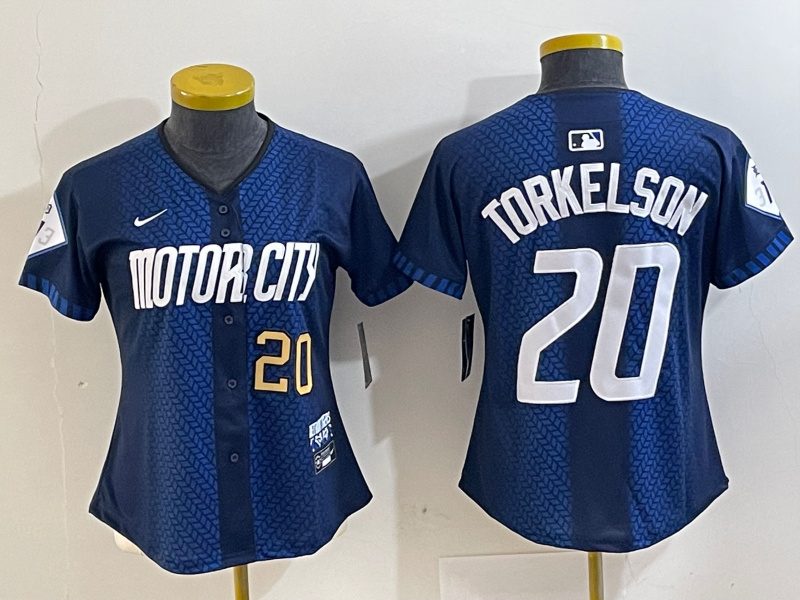 Personalized Women’s Detroit Tigers #20 Spencer Torkelson 2024 Navy City Connect Cool Base Limited Stitched Baseball Jersey(Run Small)