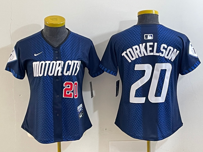 Personalized Women’s Detroit Tigers #20 Spencer Torkelson 2024 Navy City Connect Cool Base Limited Stitched Baseball Jersey(Run Small)