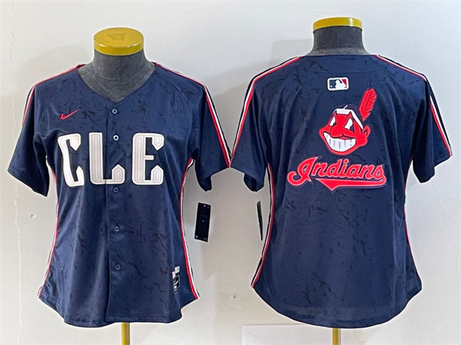 Personalized Women’s Cleveland Guardians Team Big Logo Navy 2024 City Connect Stitched Baseball Jersey(Run Small)