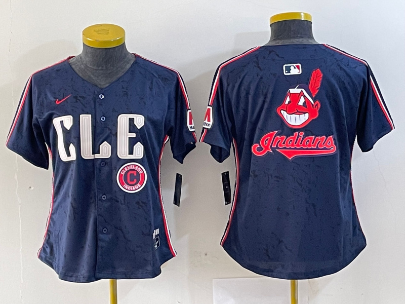 Personalized Women’s Cleveland Guardians Team Big Logo Navy 2024 City Connect Stitched Baseball Jersey(Run Small)