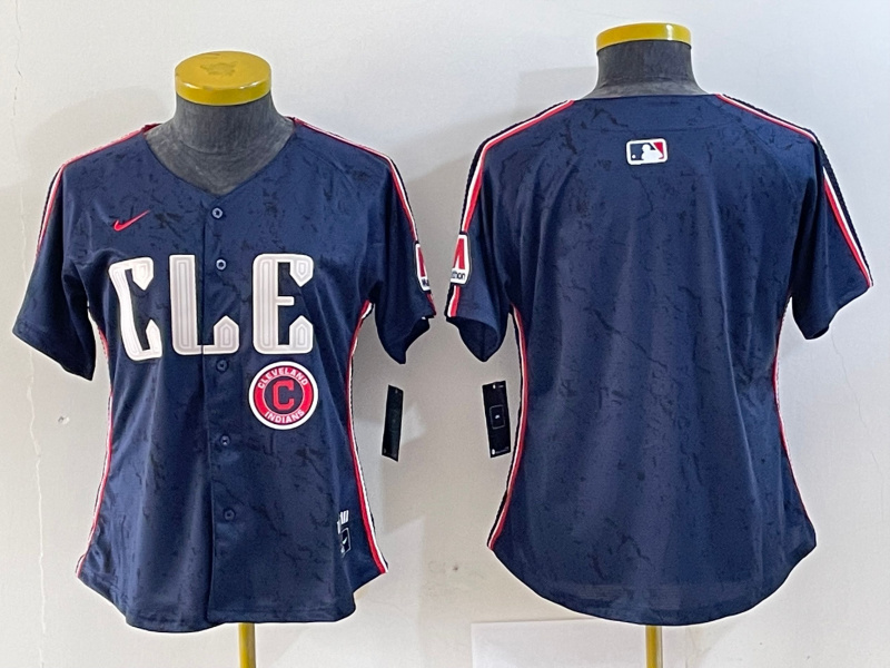 Personalized Women’s Cleveland Guardians Team Big Logo Navy 2024 City Connect Stitched Baseball Jersey(Run Small)