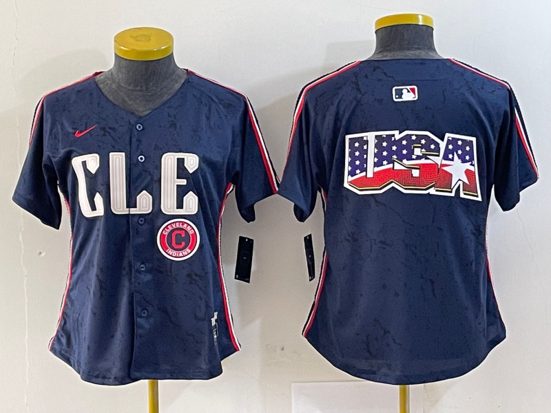 Personalized Women’s Cleveland Guardians Team Big Logo Navy 2024 City Connect Stitched Baseball Jersey(Run Small)