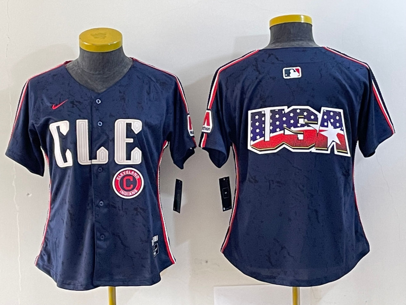 Personalized Women’s Cleveland Guardians Team Big Logo Navy 2024 City Connect Stitched Baseball Jersey(Run Small)