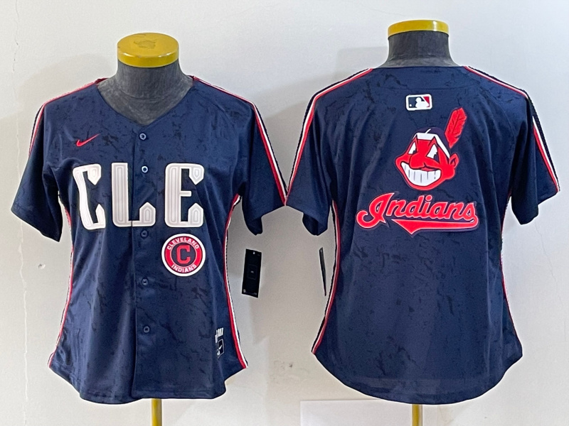 Personalized Women’s Cleveland Guardians Team Big Logo Navy 2024 City Connect Stitched Baseball Jersey(Run Small)