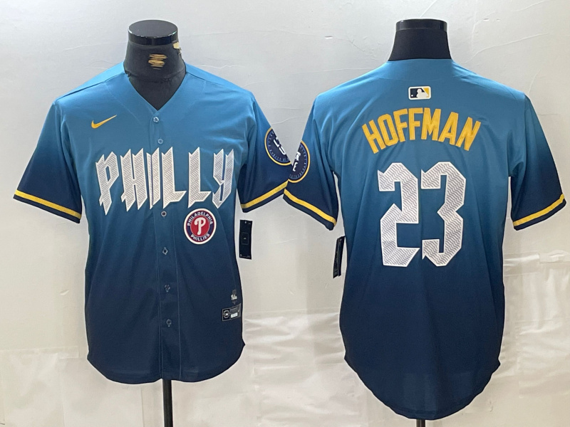 Personalized Men’s Philadelphia Phillies #23 Jeff Hoffman Blue 2024 City Connect Limited Stitched Jerseys