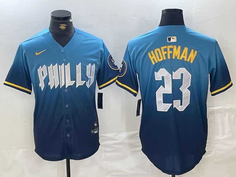 Personalized Men’s Philadelphia Phillies #23 Jeff Hoffman Blue 2024 City Connect Limited Stitched Jerseys