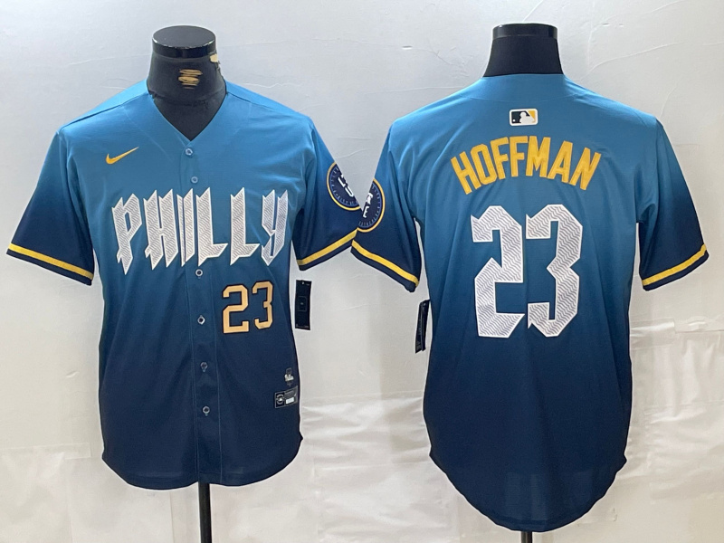 Personalized Men’s Philadelphia Phillies #23 Jeff Hoffman Blue 2024 City Connect Limited Stitched Jerseys