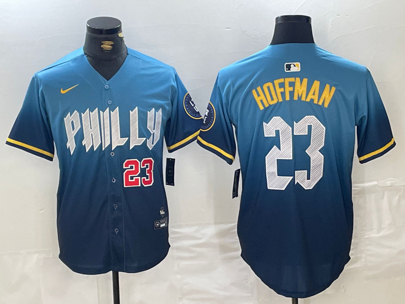 Personalized Men’s Philadelphia Phillies #23 Jeff Hoffman Blue 2024 City Connect Limited Stitched Jerseys