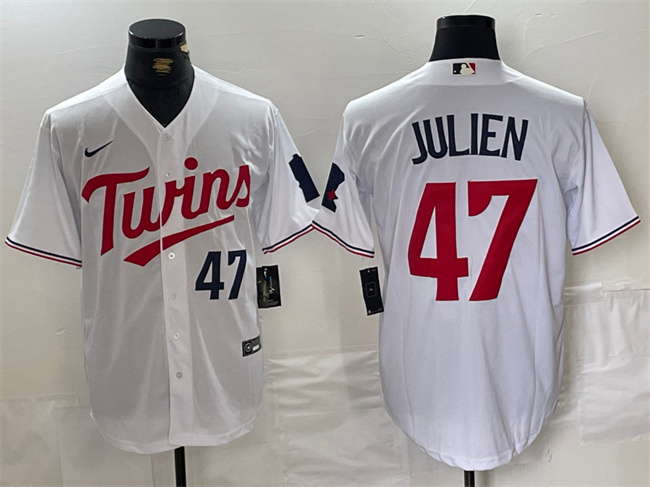 Personalized Men’s Minnesota Twins #47 Edouard Julien White Cool Base Stitched Jersey