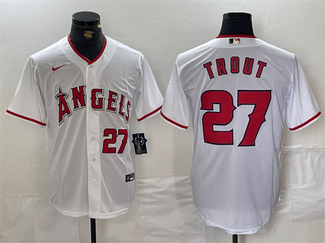 Personalized Men’s Los Angeles Angels #27 Mike Trout White Stitched Baseball Jersey