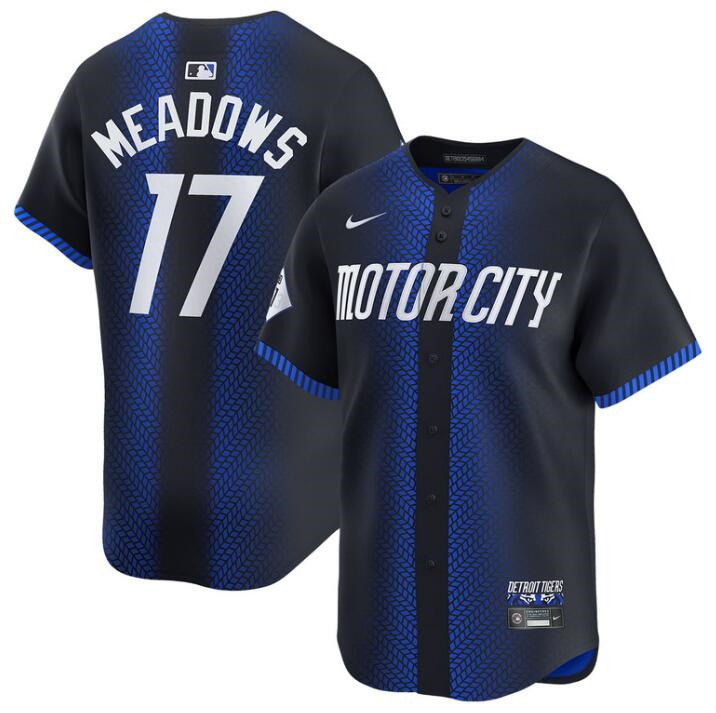 Personalized Men’s Detroit Tigers #17 Parker Meadows 2024 Navy City Connect Cool Base Limited Stitched Jersey