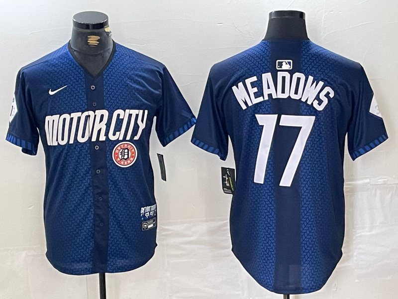 Personalized Men’s Detroit Tigers #17 Parker Meadows 2024 Navy City Connect Cool Base Limited Stitched Jerseys
