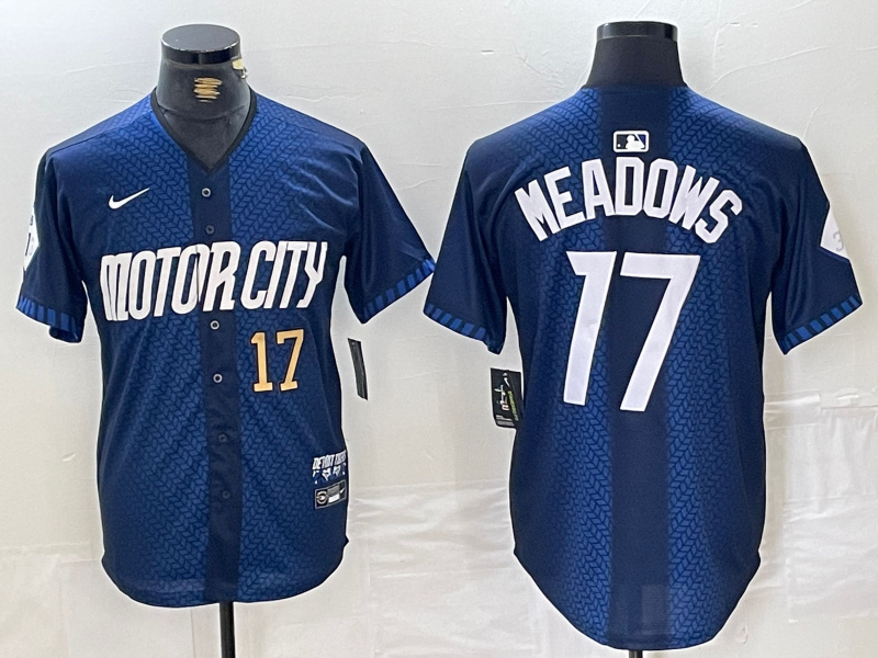 Personalized Men’s Detroit Tigers #17 Parker Meadows 2024 Navy City Connect Cool Base Limited Stitched Jerseys