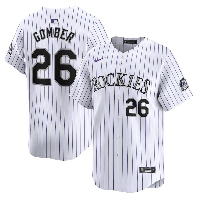 Personalized Men’s Colorado Rockies #26 Austin Gomber White Home Limited Stitched Baseball Jersey