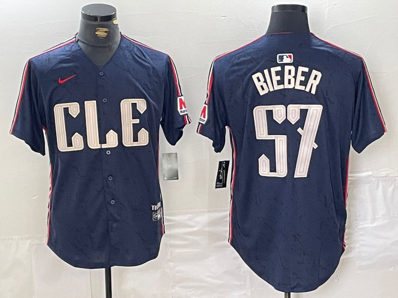 Personalized Men’s Cleveland Guardians #57 Shane Bieber Navy 2024 City Connect Limited Stitched Baseball Jersey
