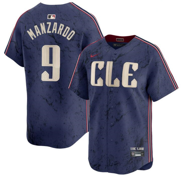 Personalized Men’s Cleveland Guardians #9 Kyle Manzardo Navy 2024 City Connect Limited Stitched Baseball Jersey
