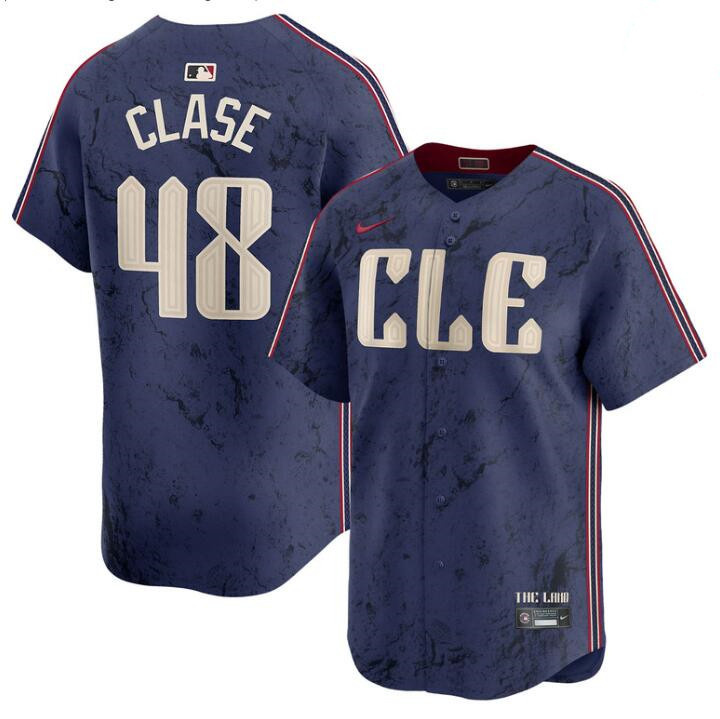 Personalized Men’s Cleveland Guardians #48 Emmanuel Clase Navy 2024 City Connect Limited Stitched Baseball Jersey