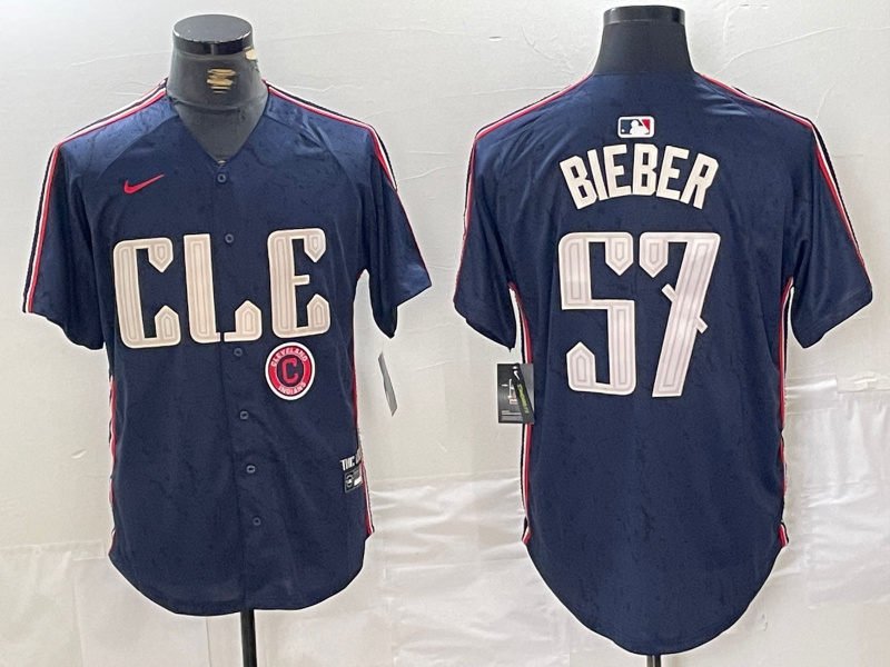 Personalized Men’s Cleveland Guardians #57 Shane Bieber Navy 2024 City Connect Limited Stitched Baseball Jerseys